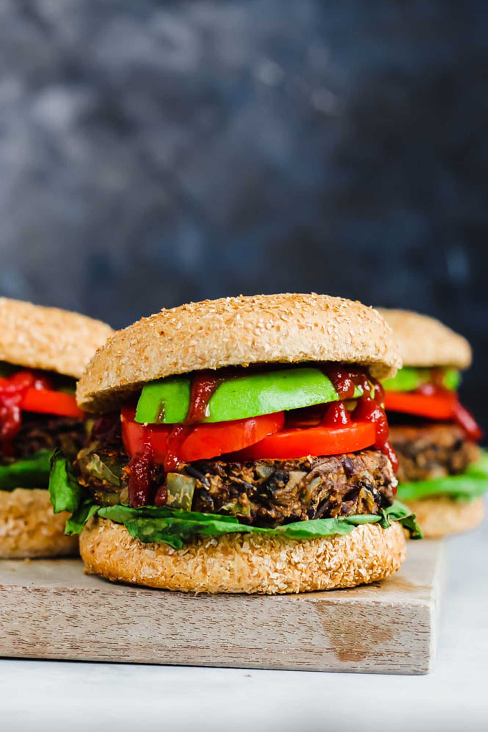 three wild rice and mushroom veggie burgers
