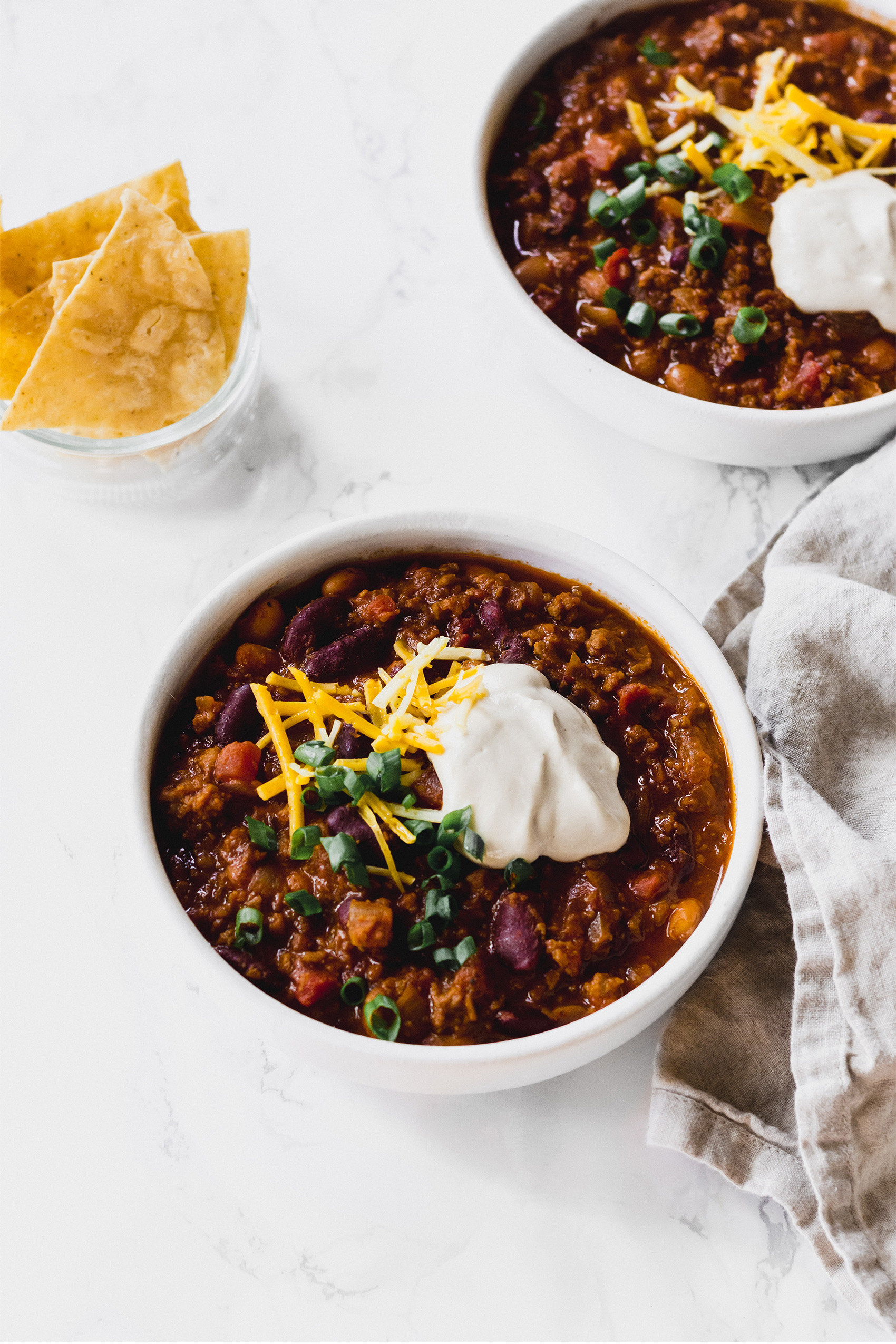 two bowls of chili