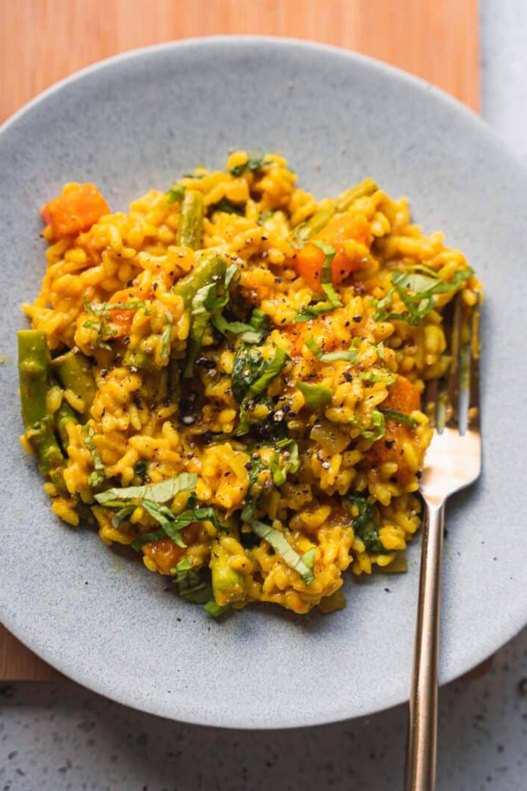 a bowl of butternut squash risotto