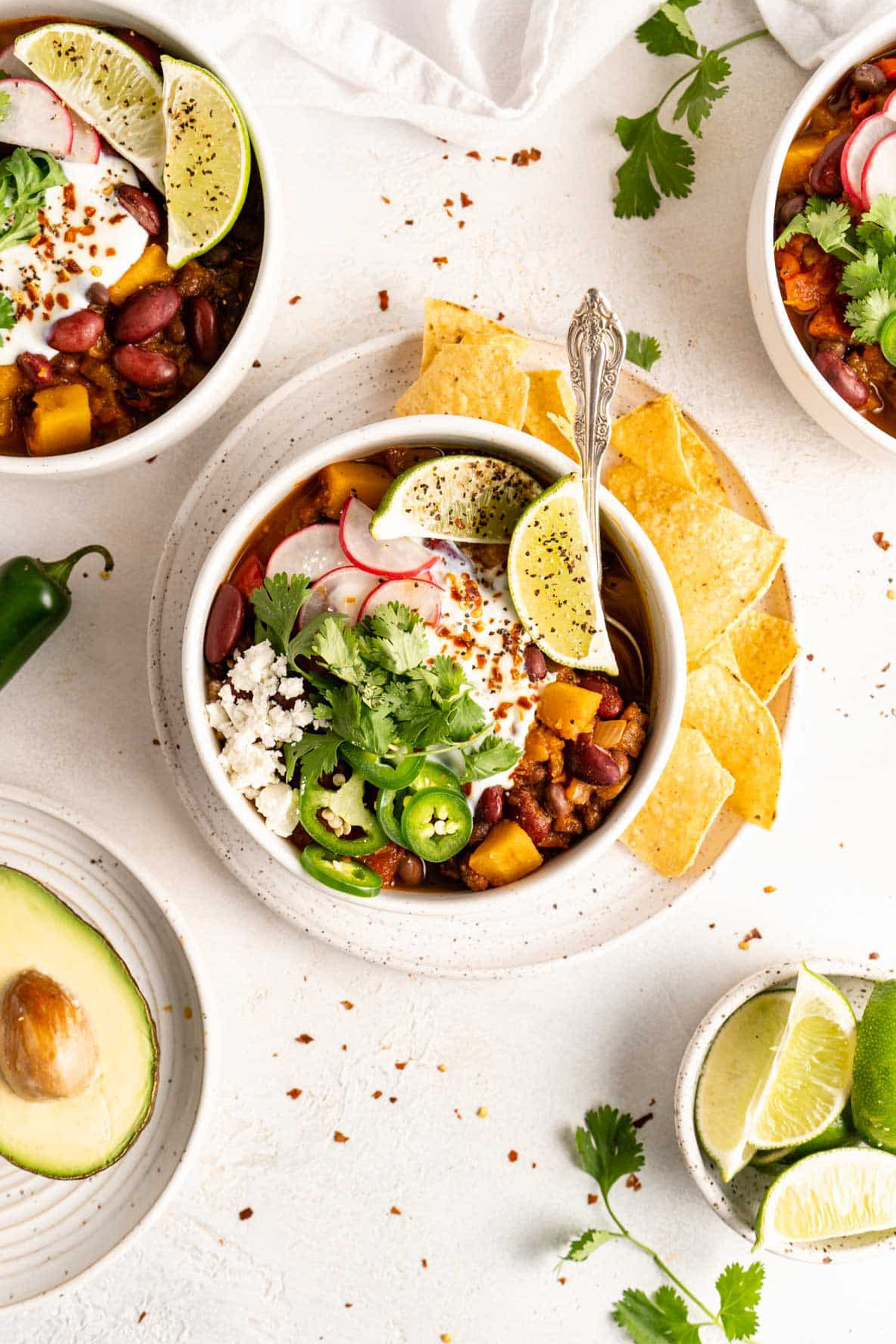 a bowl of vegan butternut squash chili