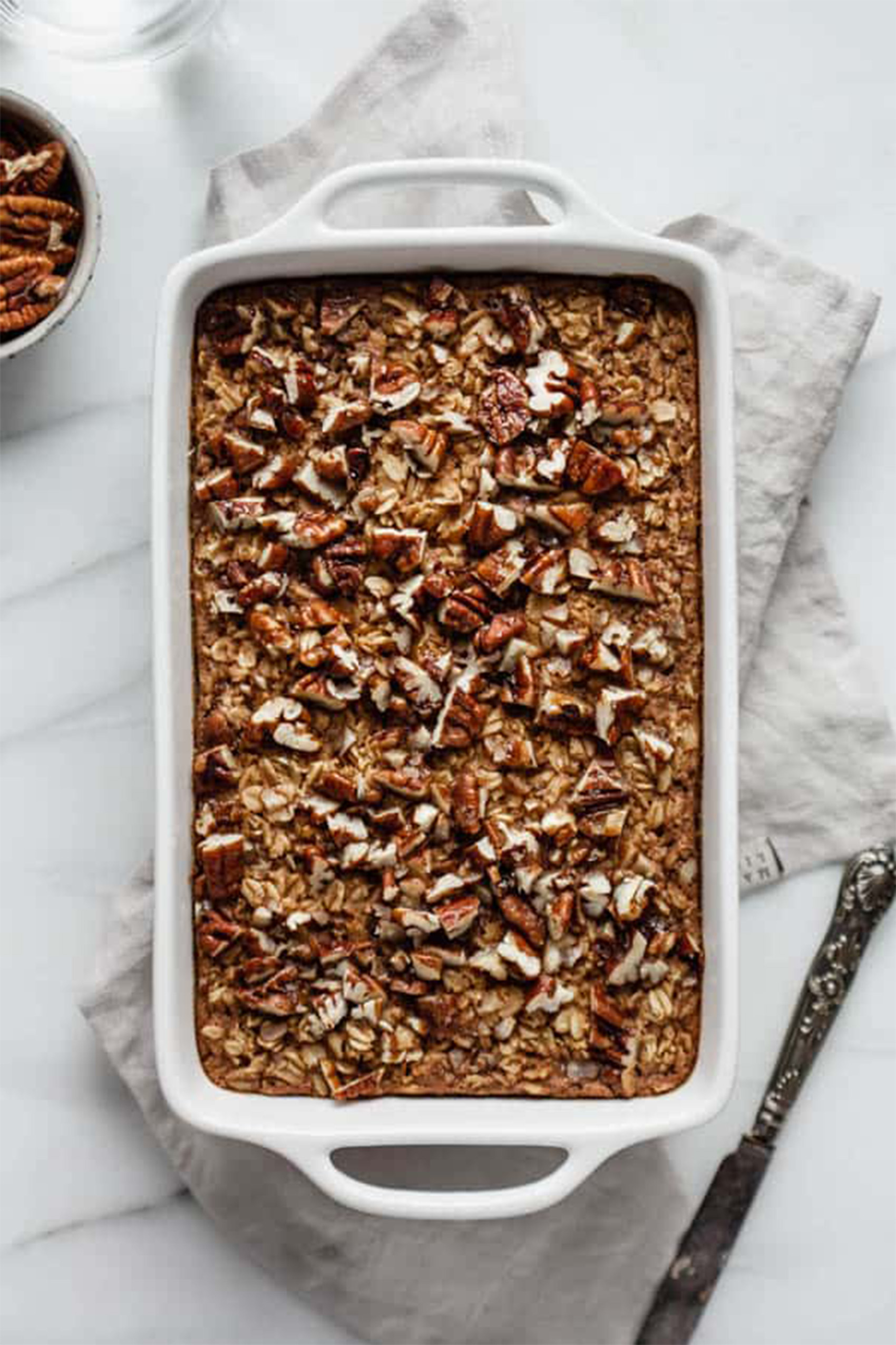 a casserole dish of pecan baked oats