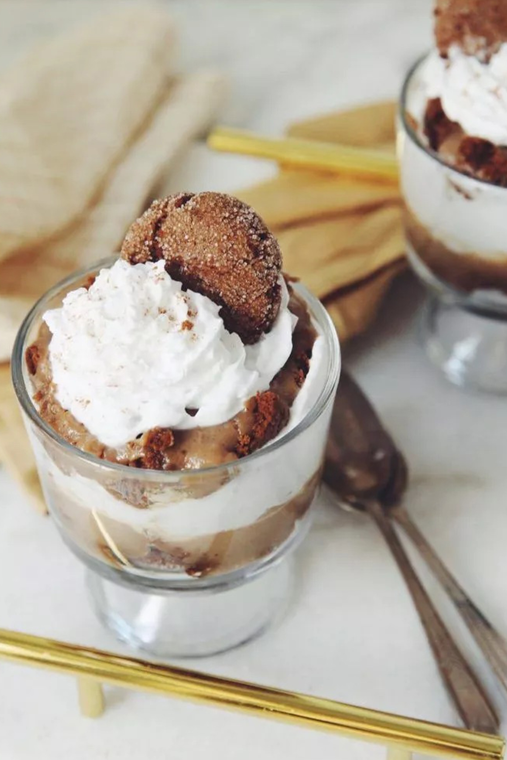 a bowl of vegan gingerbread trifle