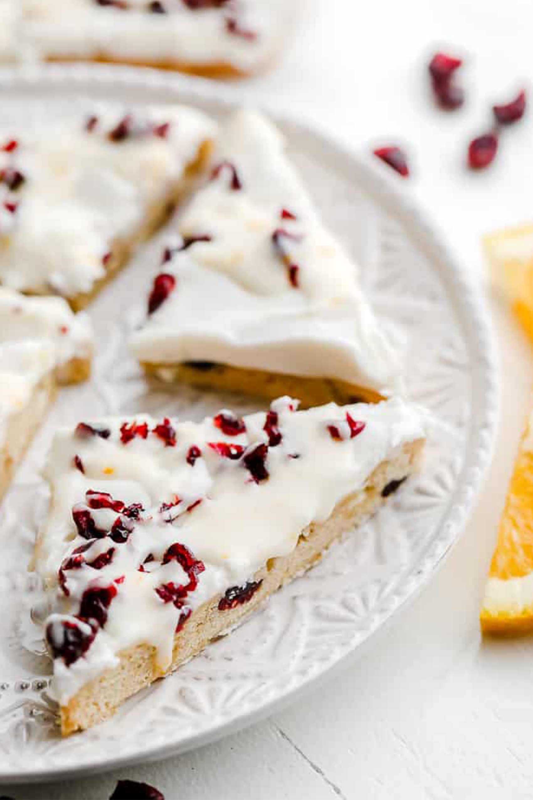 a plate of white chocolate cranberry bars