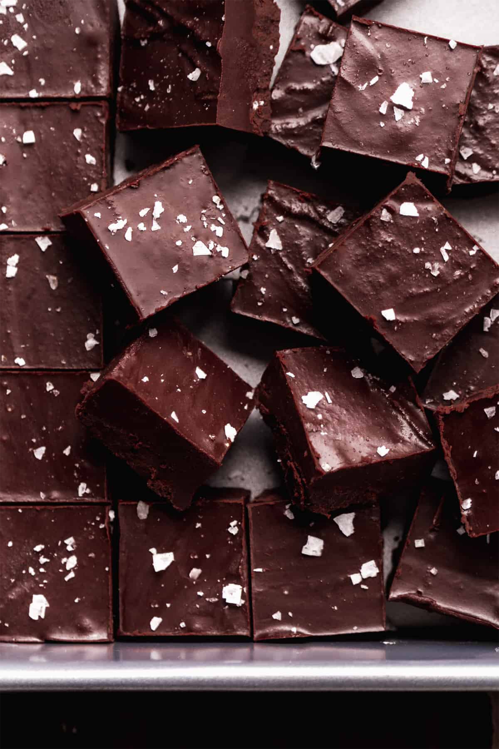 a batch of vegan dark chocolate sea salt fudge